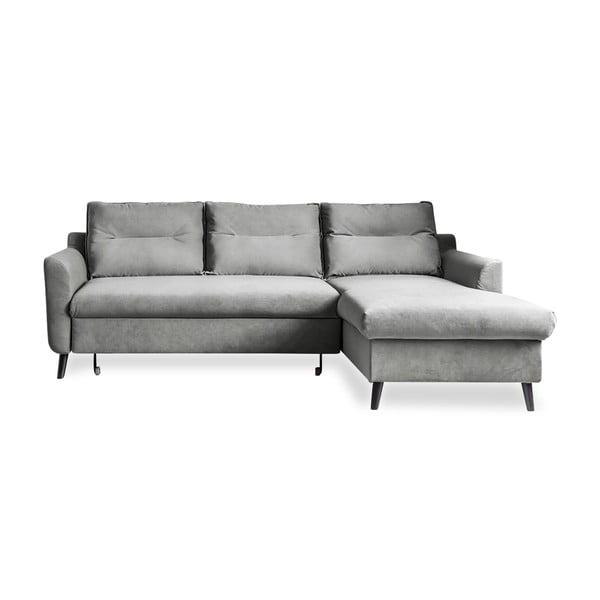 Jasnoszary aksamitny narożnik rozkładany Miuform Stylish Stan, prawostronny