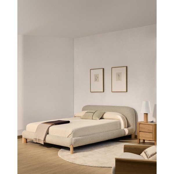 Beżowe tapicerowane łóżko dwuosobowe bez stelaża 180x200 cm Odina – Kave Home-image-1