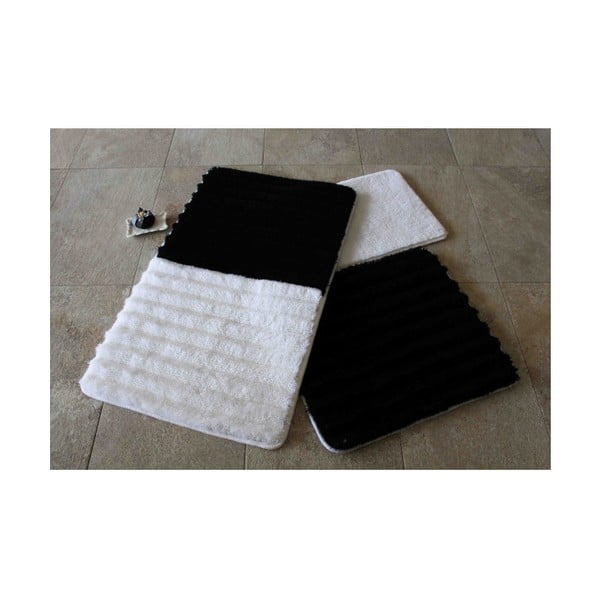 Zestaw 3 czarno-białych dywaników łazienkowych