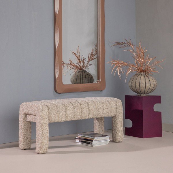 Jasnobrązowa tapicerowana ławka z materiału bouclé Frex – WOOOD-image-1