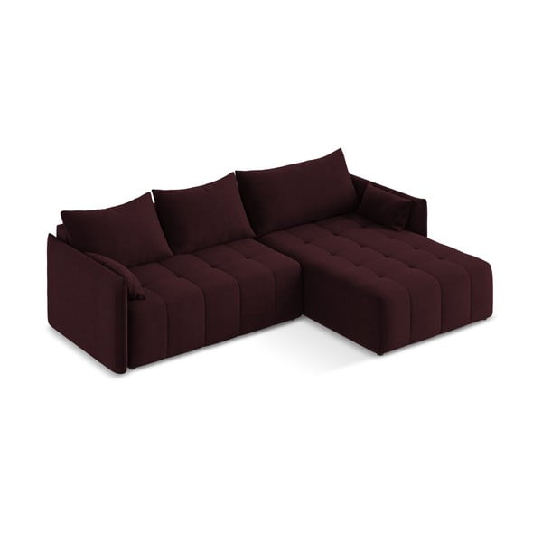 Bordowy rozkładany/ze schowkiem narożnik (prawostronny/z szezlongiem) Moku – Makamii-image-2