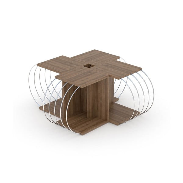 4-częściowy stolik modułowy z dekorem drewna orzechowego Rachel