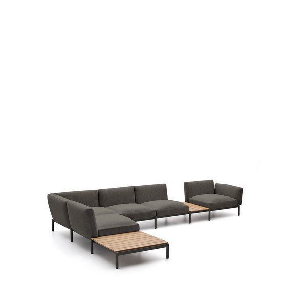 Ciemnoszara tapicerowana sofa ogrodowa (lewostronna) Sorells – Kave Home