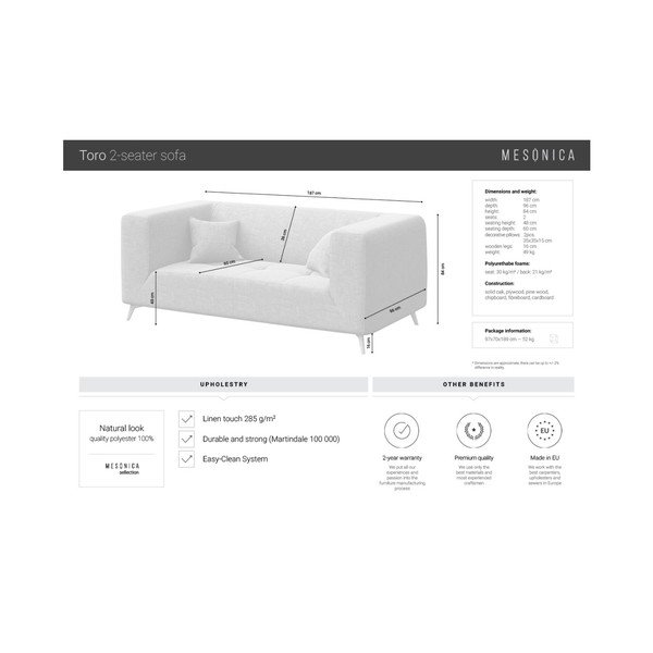 Różowa 2-osobowa sofa MESONICA Toro-image-3