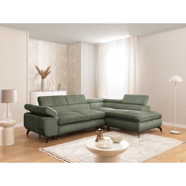 Zielony sztruksowy narożnik (prawostronny/w kształcie litery L) Marbeya  – Ropez-image-1