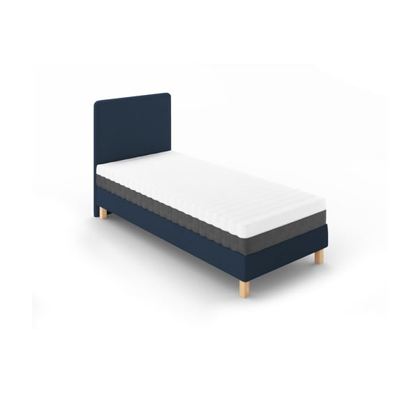 Ciemnoniebieskie tapicerowane łóżko jednoosobowe ze stelażem 90x200 cm Lotus – Cosmopolitan Design-image-1