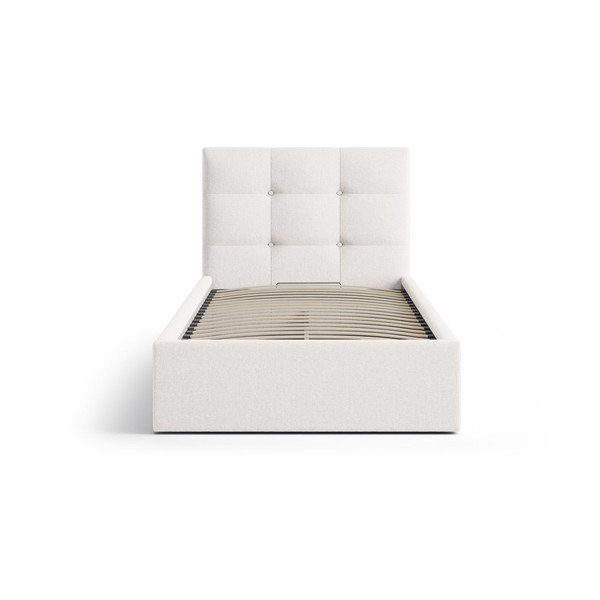 Kremowe tapicerowane łóżko jednoosobowe ze schowkiem i stelażem 90x200 cm Phaedra – Micadoni -image-3