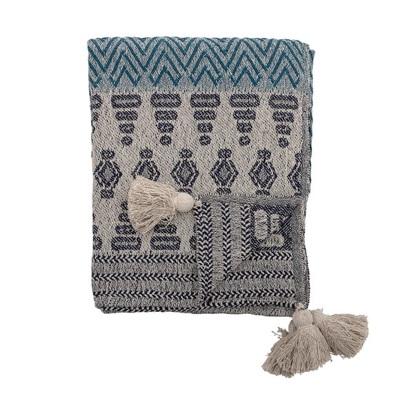 Szaro-niebieski pled Bloomingville Ornaments, 160x130 cm-image-3