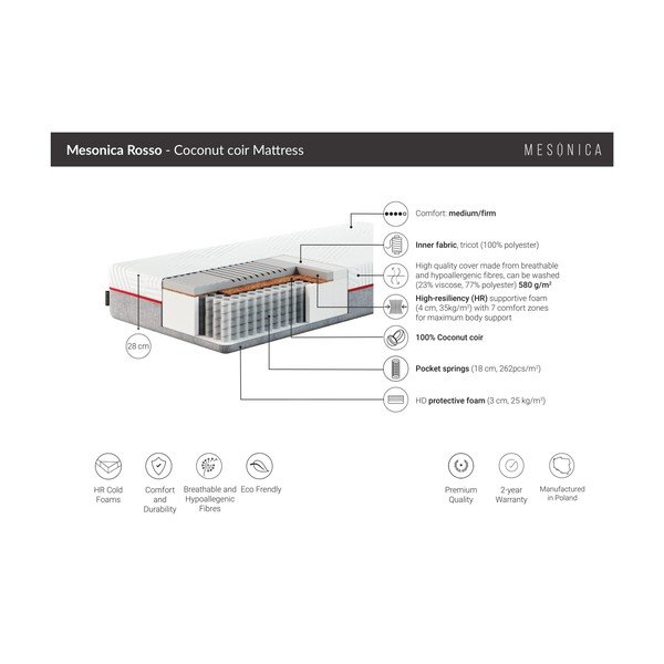 Twardy sprężynowy materac 100x200 cm Rosso – MESONICA-image-3