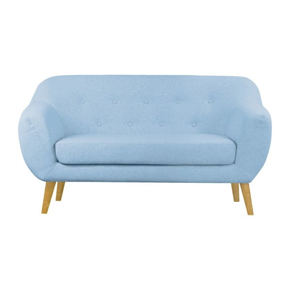 Niebieska sofa 2-osobowa z brązowymi nogami Scandizen Lola