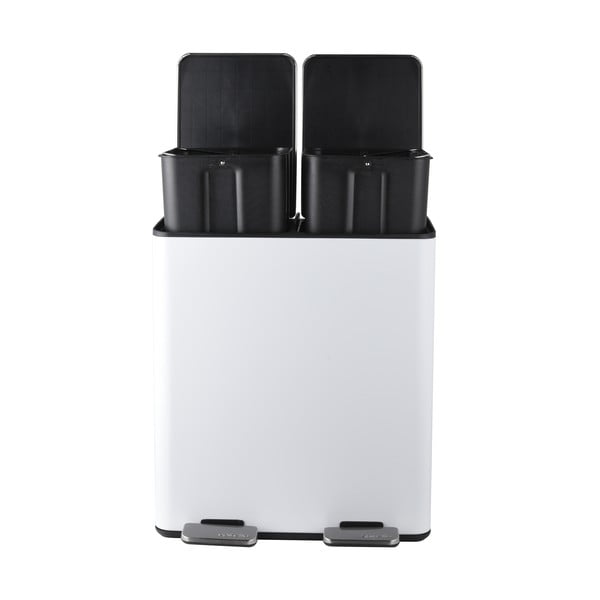 Stalowy kosz na śmieci 2x20 l do segregacji odpadów/z pedałem w matowym białym kolorze   Aliya – Spirella-image-3