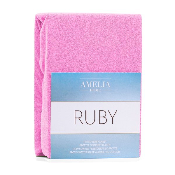 Różowe prześcieradło elastyczne z dużym dodatkiem bawełny AmeliaHome Ruby, 200x100-120 cm-image-1