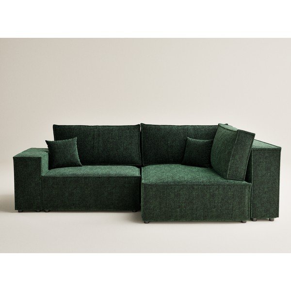 Ciemnozielony rozkładany/ze schowkiem narożnik z tkaniny szenilowej (prawostronny/w kształcie litery L) Tonga – Maison de Rêve-image-2