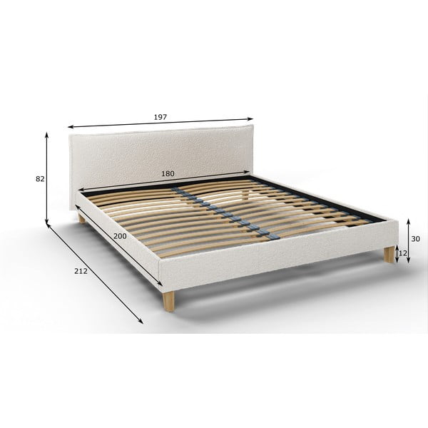 Kremowe tapicerowane łóżko dwuosobowe ze stelażem 180x200 cm Tina – Ropez-image-4