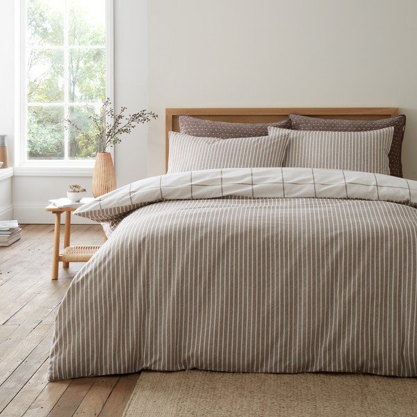 Kremowa/szarobrązowa flanelowa pościel jednoosobowa 135x200 cm Brushed Regal Check – Bianca-image-4