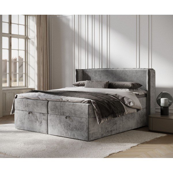 Szare łóżko boxspring ze schowkiem 160x200 cm Passion – Maison de Rêve-image-1