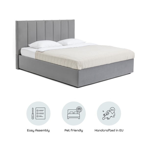 Szare tapicerowane łóżko dwuosobowe ze schowkiem i stelażem 180x200 cm Thessa Bold Line – Bonami Selection-image-4