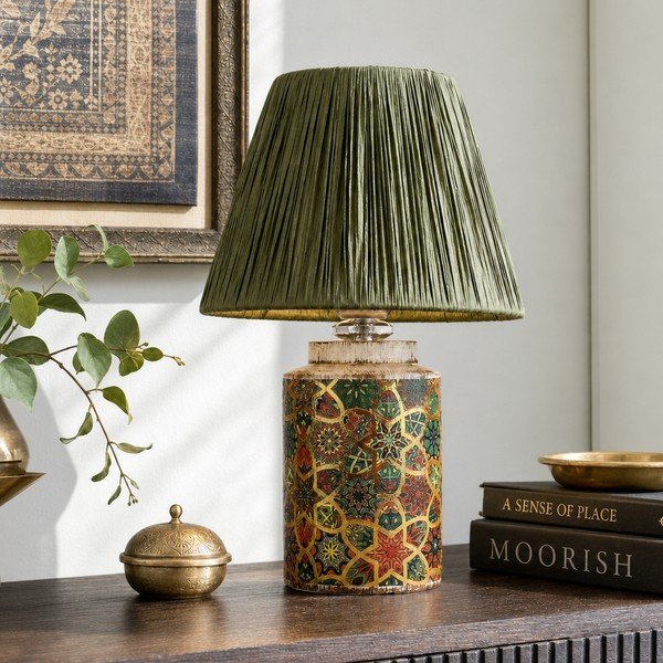Zielona lampa stołowa z kloszem plecionki papierowej (wysokość 38 cm) Alev – Opviq lights-image-2