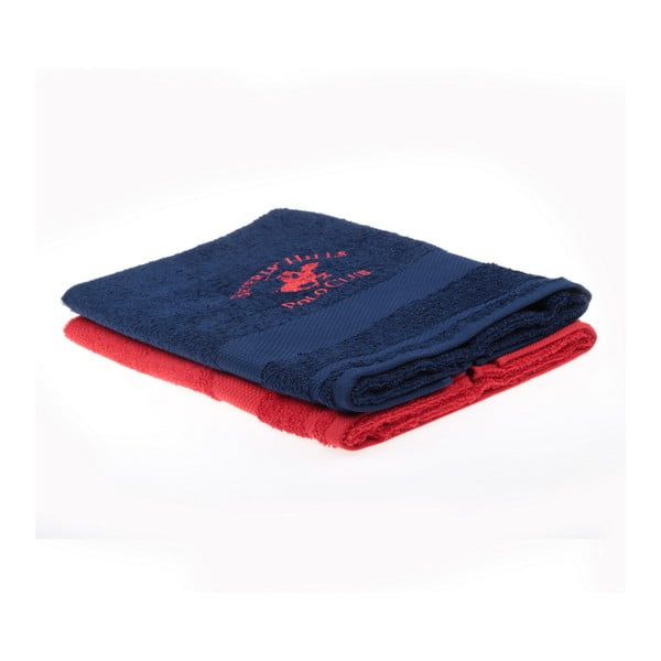 Zestaw granatowego i czerwonego ręcznika Beverly Hills Polo Club Tommy Orj, 50x100 cm