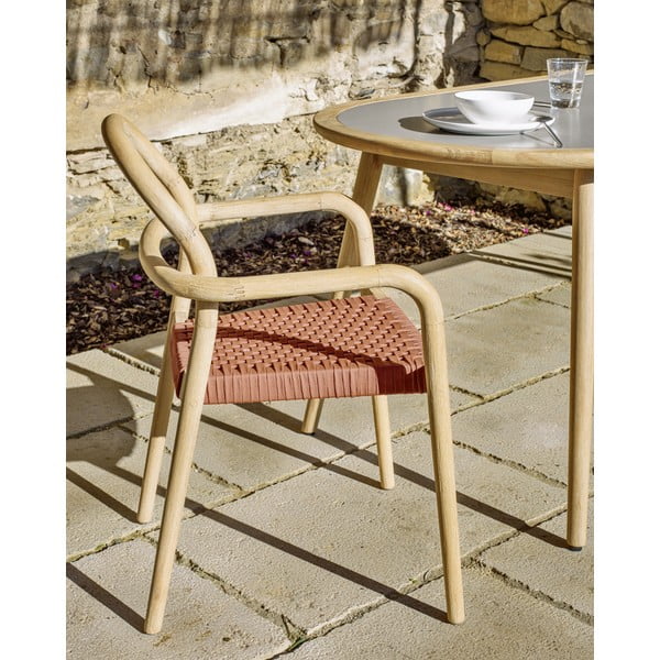 Krzesło ogrodowe z drewna eukaliptusa z plecionką w kolorze terakoty Kave Home Sheryl-image-4