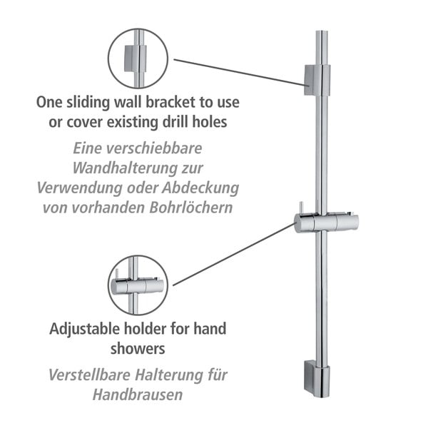 Drążek prysznicowy na słuchawkę ze stali nierdzewnej w kolorze błyszczącego srebra 70 cm Classic – Wenko-image-3