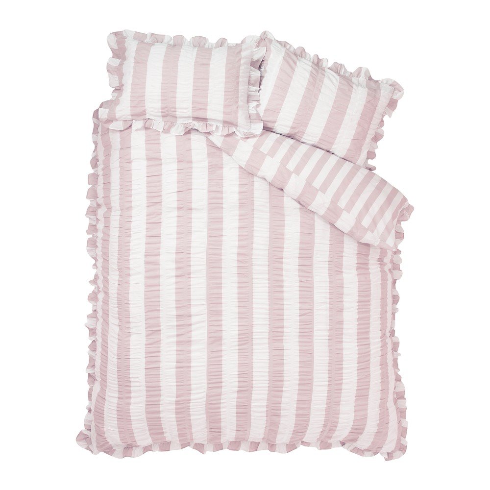 Różowa pościel dwuosobowa 3-częściowa 200x200 cm Seersucker Frill Stripe – Catherine Lansfield