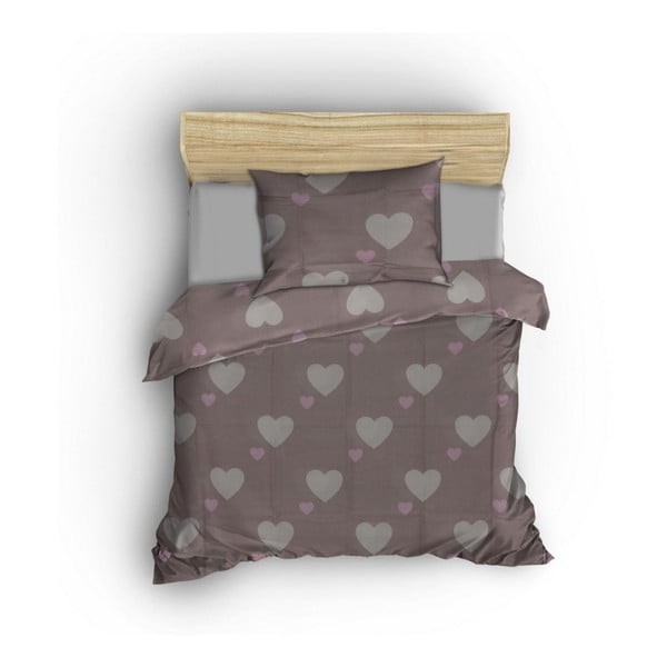 Szaroróżowa pościel jednoosobowa 140x200 cm Herz – Mijolnir-image-1