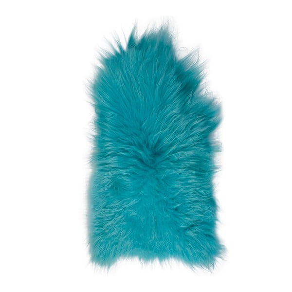 Turkusowy futrzany dywan z owczej skóry z długim włosiem Arctic Fur Ptelja, 100x50 cm