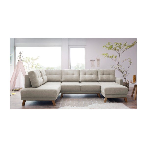 Kremowobiała sofa rozkładana w kształcie U Bobochic Paris Balio, prawostronna-image-2