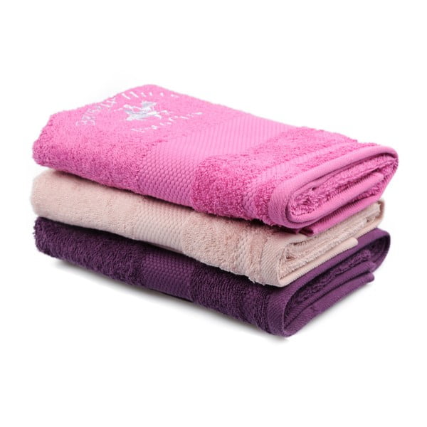 Zestaw różowego, fioletowego i jasnoróżowego ręcznika Beverly Hills Polo Club Tommy Orj, 50x100 cm