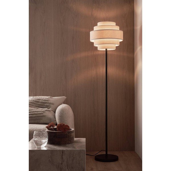 Tekstylna lampa stojąca w kolorze matowej czerni/beżowa (wysokość 145 cm) Miguel – Ellos Home-image-1