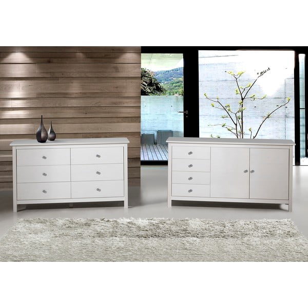 Biała niska komoda z litego drewna sosnowego 130x80 cm Berna – Marckeric-image-3