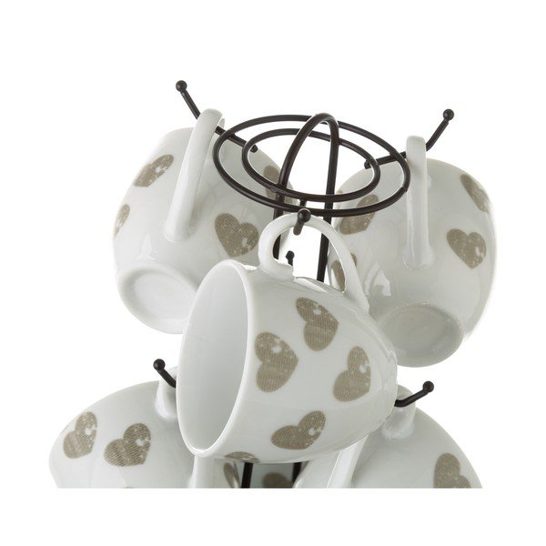 Zestaw 6 filiżanek ze spodkami na metalowym stojaku Unimasa Love-image-3