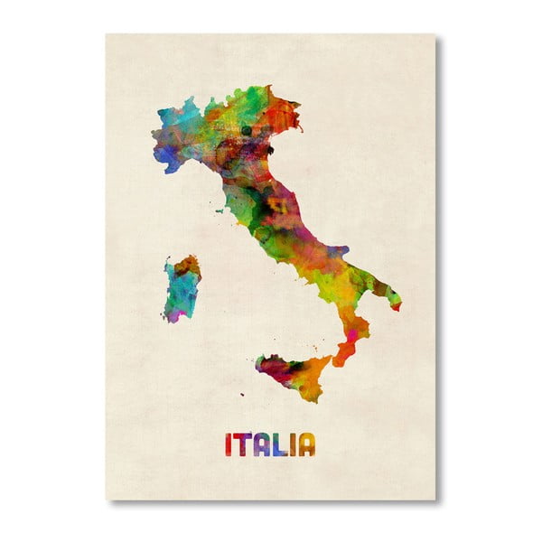 Plakat z kolorową mapą Włoch Americanflat Art, 60x42 cm
