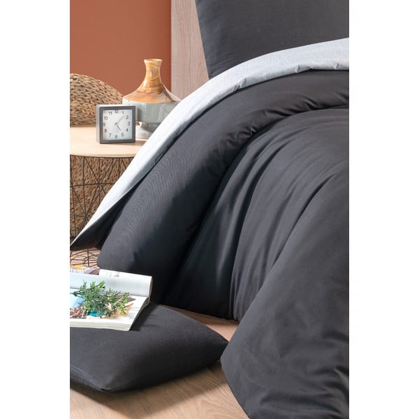 Czarno-szara bawełniana pościel jednoosobowa z prześcieradłem 160x220 cm – Mila Home-image-2