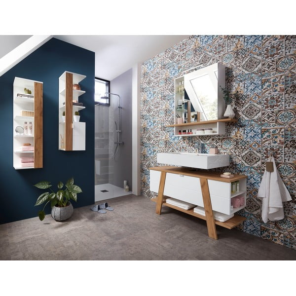 Biała szafka pod umywalkę w dekorze dębu 111x67 cm Novolino – Germania-image-1