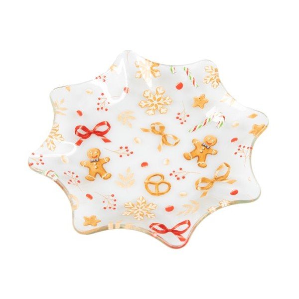 Biały szklany talerz ze świątecznym motywem do serwowania ø 15 cm Gingerbread – Dakls