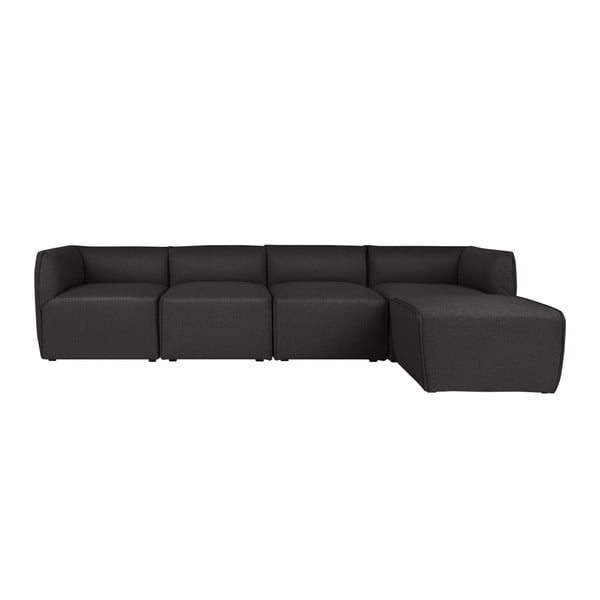 Grafitowa modułowa sofa 4-osobowa z podnóżkiem Norrsken Ollo