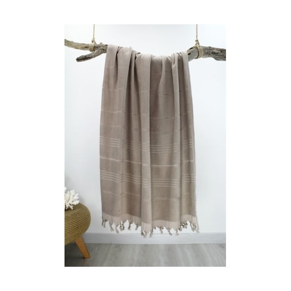 Jasnobrązowy ręcznik w paski Hammam Classic Style, 90x180 cm