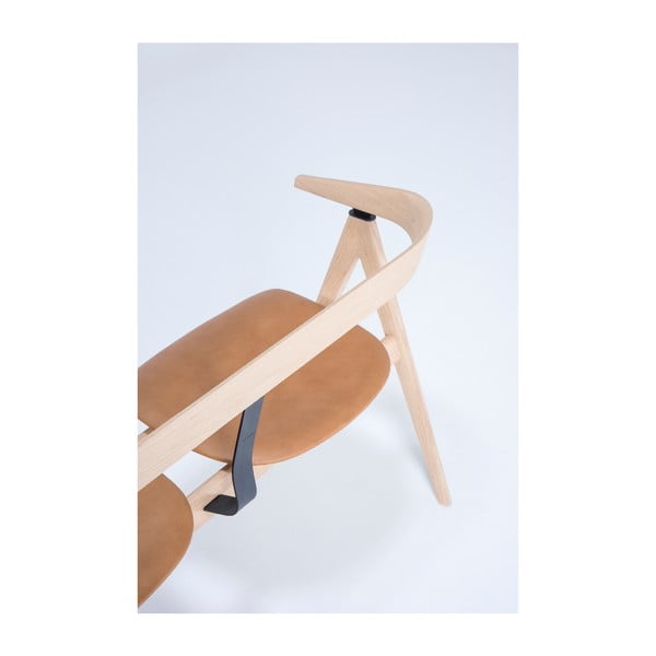 Ławka z drewna dębowego ze skórzanym siedziskiem Gazzda Ava-image-2