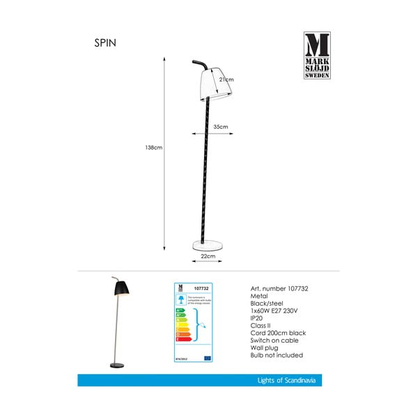 Czarna lampa stojąca Markslöjd Spin Floor Black, wys. 1,38 m-image-2