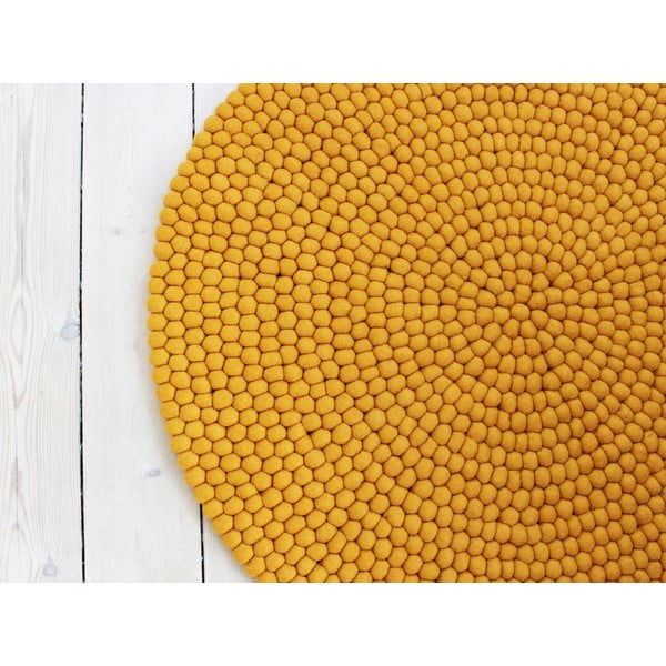 Musztardowożółty wełniany dywan kulkowy Wooldot Ball Rugs, ⌀ 90 cm
