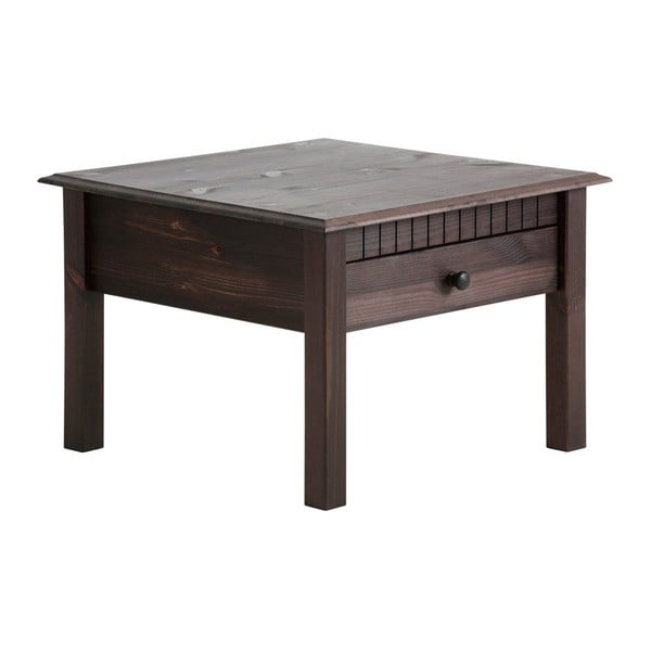 Ciemnobrązowy stolik z litego drewna sosnowego z szufladą 13Casa Markus, 60x60 cm