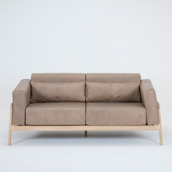 Jasnobrązowa sofa z bawolej skóry z konstrukcją z litego drewna dębowego Gazzda Fawn, 180 cm-image-2