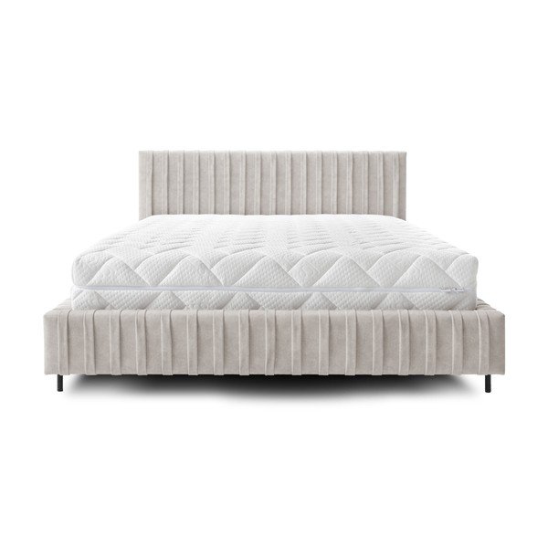 Beżowe tapicerowane łóżko dwuosobowe ze schowkiem ze stelażem 140x200 cm Plissa – ELTAP-image-3