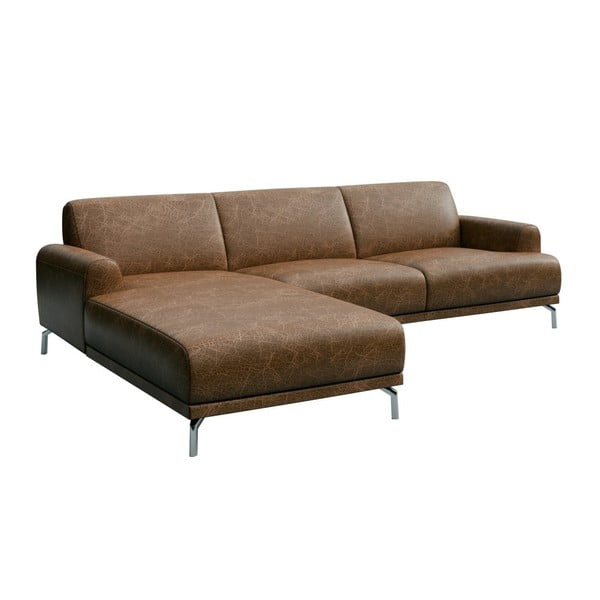 Brązowa skórzana sofa narożna MESONICA Puzo, lewy róg-image-2