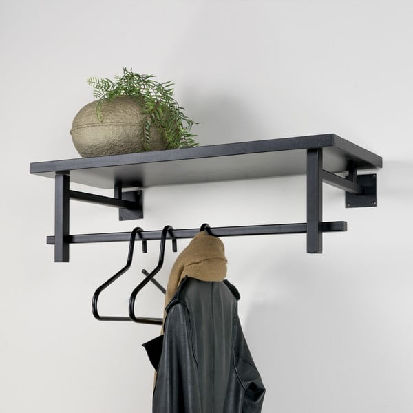 Czarny metalowy wieszak ścienny z półką 76 cm Simplon – Spinder Design-image-1