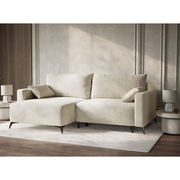 Kremowy rozkładany/ze schowkiem narożnik z tkaniny szenilowej (lewostronny/z szezlongiem) Leon – Maison de Rêve-image-4