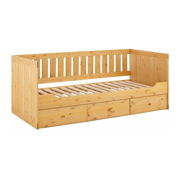 Brązowe łóżko z litego drewna sosnowego se 3 szufladami Støraa Sabrina, 90x200 cm