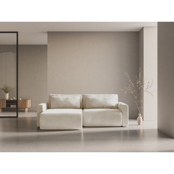 Beżowy aksamitny rozkładany narożnik ze schowkiem Belfast – Cosmopolitan Design-image-1